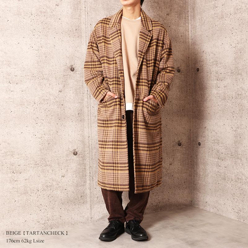 L買得 メルトンコート チェック ロングコート ステンカラーコート ジャケット アウターl 12 690 Eur Artec Fr