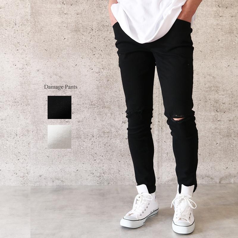 ダメージジーンズ スキニーパンツ メンズ 膝 クラッシュ加工 ダメージ加工 ストレッチ ブラックデニム ホワイトデニム スキニー ジーンズ メール便 送料無料 12 H6 Valletta 通販 Yahoo ショッピング
