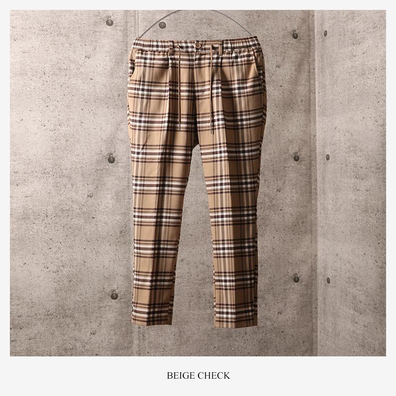 スラックス アンクル パンツ メンズ チェックパンツ ストレッチ イージーパンツ テーパード アンクル丈 ベージュ グレー ブラウン グレンチェック 送料無料 Valletta 通販 Yahoo ショッピング