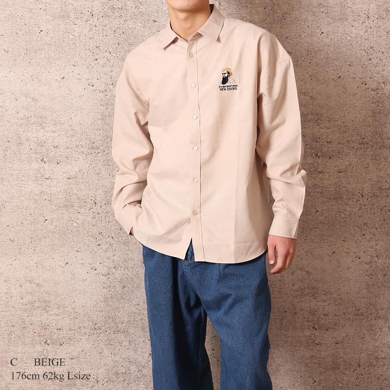 ワンポイント 胸 刺繍 長袖 シャツ メンズ ビッグシルエット ビッグシャツ レトロ シャンブレーシャツ かわいい おじさん 刺繍 プリント メール便 送料無料 Q21 012 Valletta 通販 Yahoo ショッピング