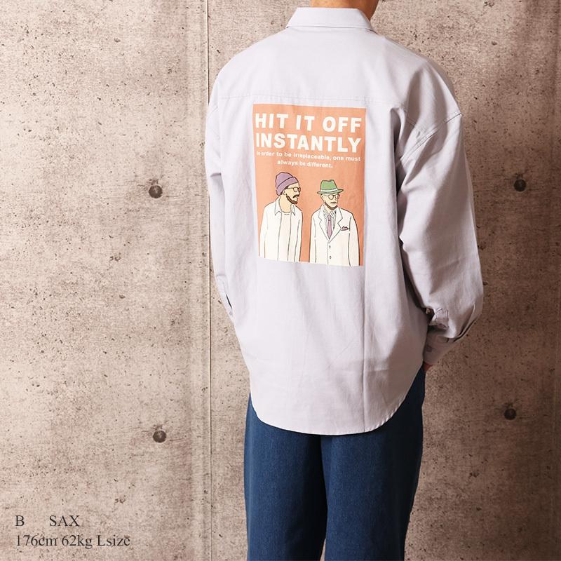 レトロ イラスト プリント 長袖 シャツ メンズ バックプリント ビッグシルエット ビッグシャツ レトロ 胸 ワンポイント 古着系 ストリート系 メール便 送料無料 Q21 013 Valletta 通販 Yahoo ショッピング
