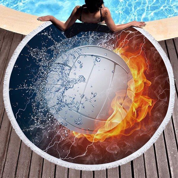 配送員設置送料無料 バレーボール柄のユニークな丸型ビーチタオル Wantannas Go Id