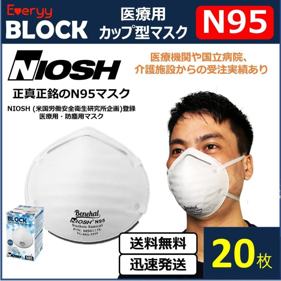 NIOSH N95 防塵 カップ 型 マスク 20枚 医療用 送料無料 Everyy  :N95-Cup-Dustproof-20pcs:Everyyショップ - 通販 - Yahoo!ショッピング
