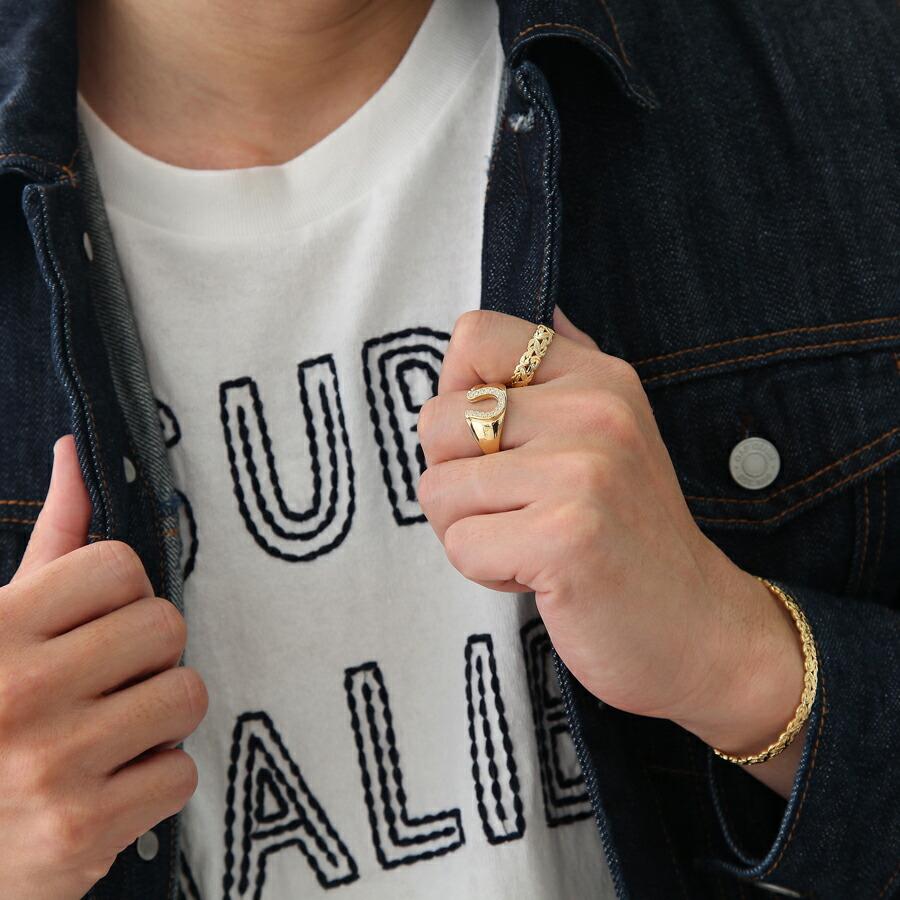 K18 イエローゴールド メンズ ダイヤモンド ホースシュー リング[ k18