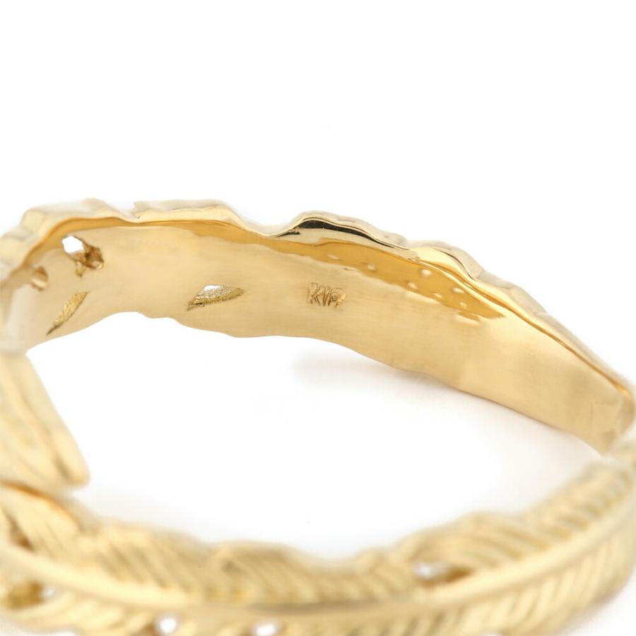 K18 イエローゴールド メンズ レディース フェザー ロール リング[指輪 18k 18金 ブランド イーグル ジュエリー フェザー シンプル 男女兼用 YG ピンキー]の画像