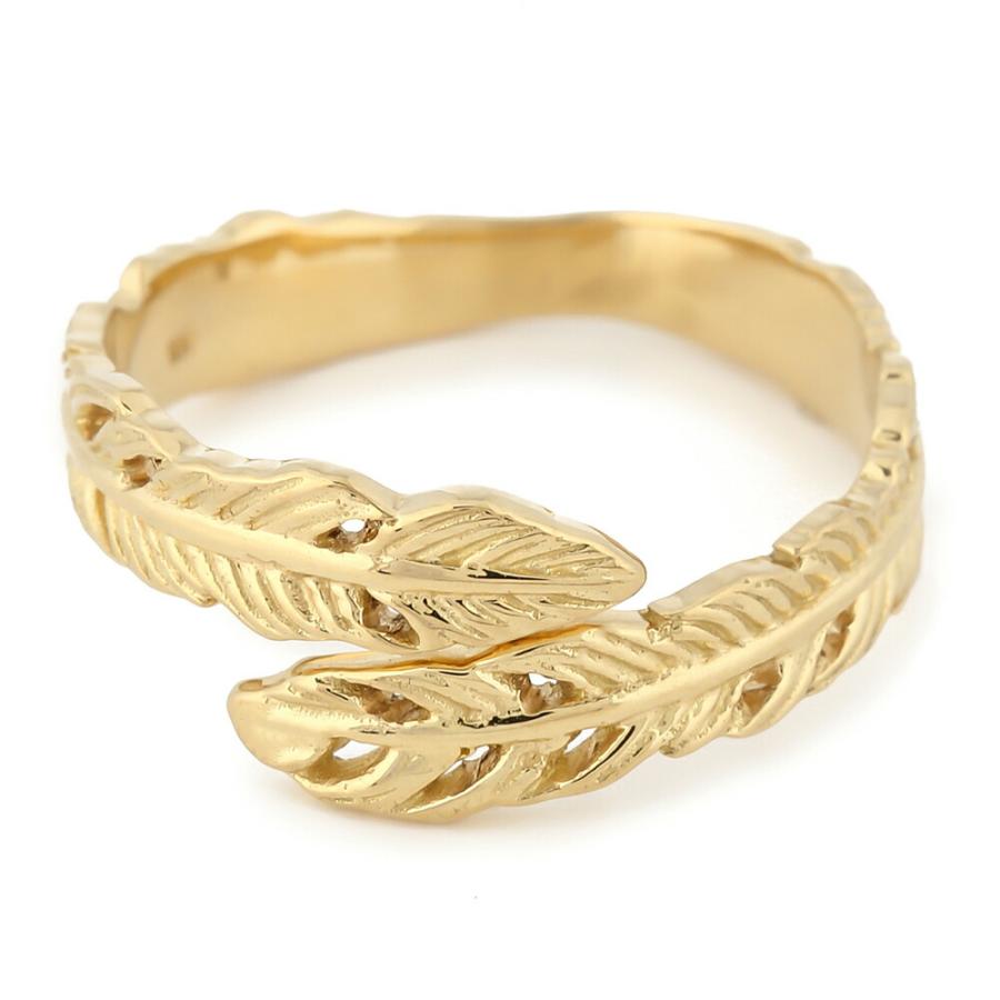 K18 イエローゴールド メンズ レディース フェザー ロール リング[指輪 18k 18金 ブランド イーグル ジュエリー フェザー シンプル 男女兼用 YG ピンキー]の画像