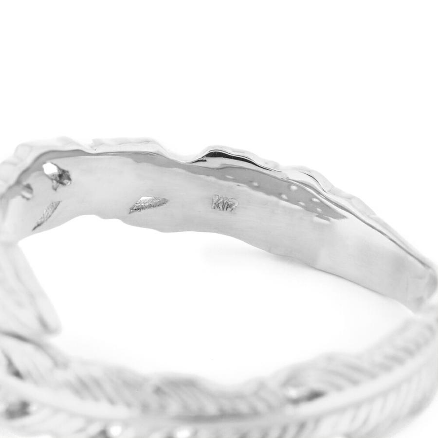 K18 ホワイトゴールド メンズ レディース フェザー ロール リング[指輪 18k 18金 ブランド イーグル ジュエリー フェザー シンプル 男女兼用 YG ピンキー]の画像