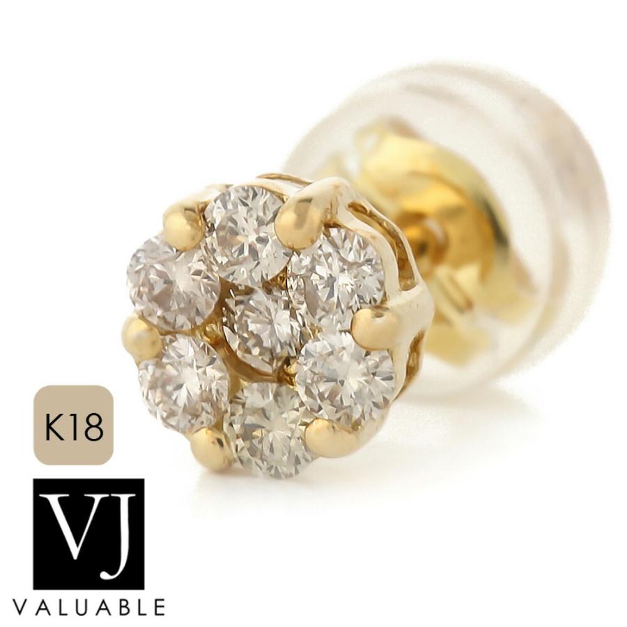 18金 メンズ ピアス K18 イエローゴールド ダイヤモンド0.15ｃｔ クラスター ※1個販売（片耳）[k18 18k スタッド サークル 男性 デザイン]｜valuable-vj