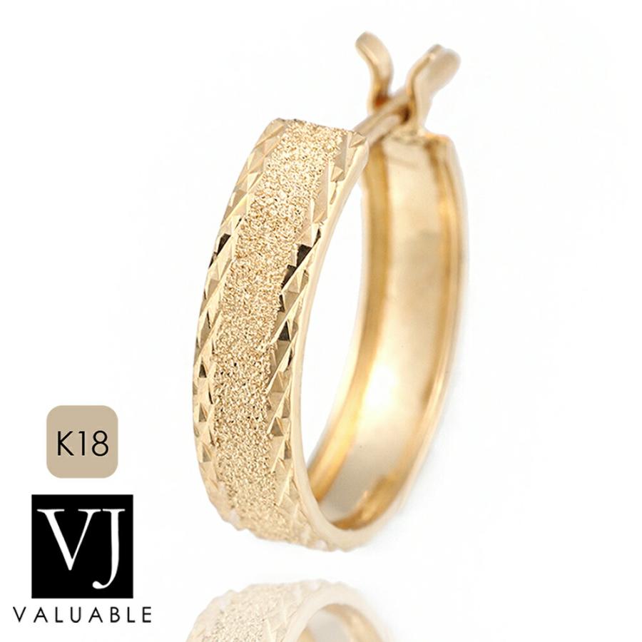 【新品】K18 ダイヤカット フープ ピアス 18k ゴールド 18金 フープピアス ダイヤ カット ゴールド 両耳 レディース