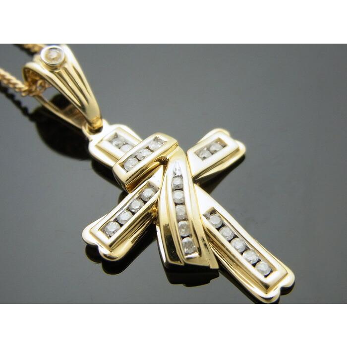 AQUAMASTERコレクション 14Kイエローゴールド　ダイヤモンド0．21ｃｔ クロスペンダント アクアマスター　14金　ネックレス