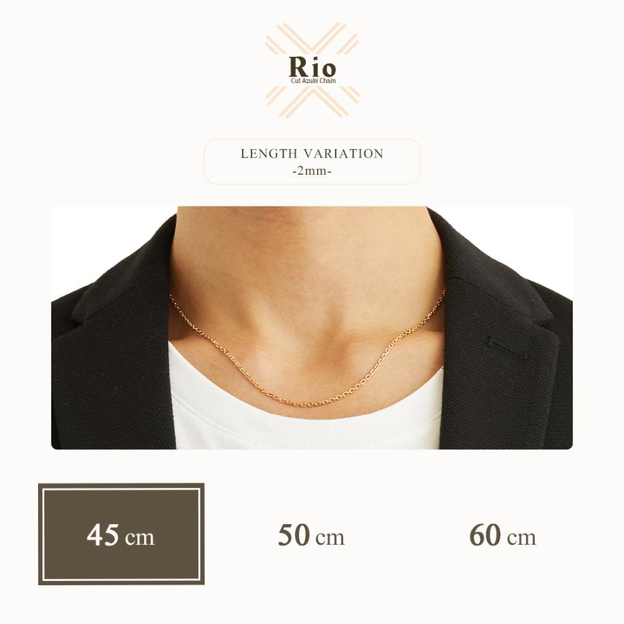 18金 ネックレス 18k メンズ レディース イエローゴールド 「４面 ダイヤモンド カット Rio アズキ チェーン 2mm 幅　45cm(アジャスター管で42cm使用可）」[k18]の画像