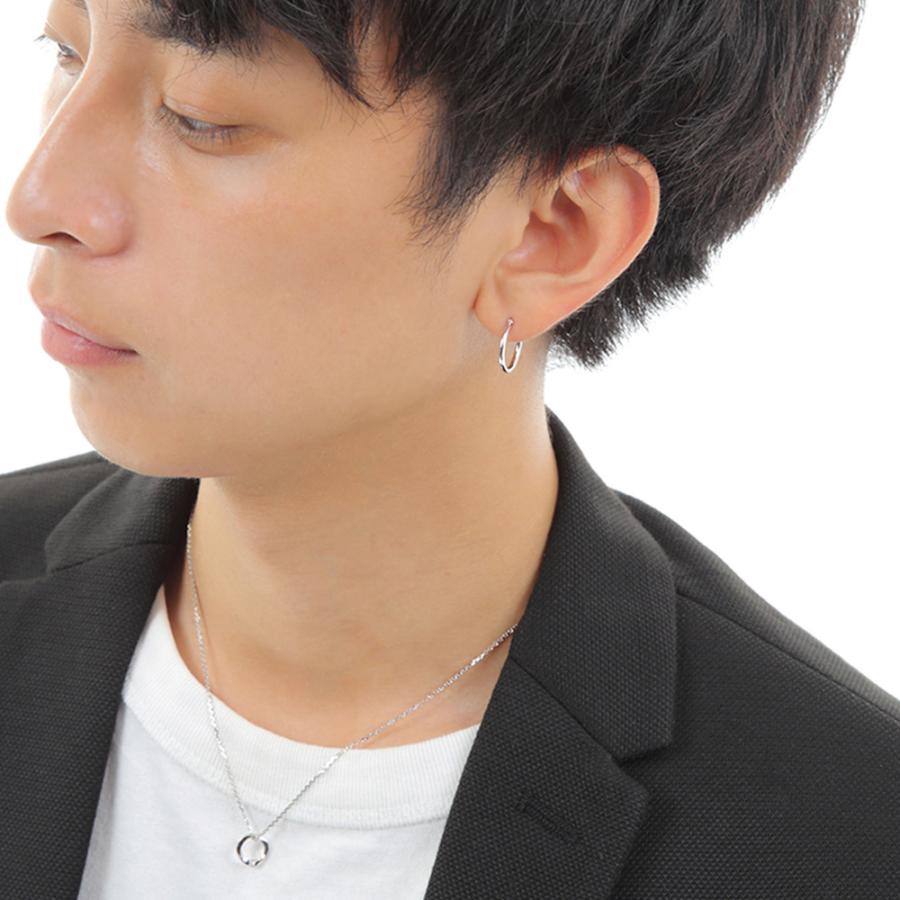 18金 メンズ ピアス K18 ホワイトゴールド フープ パイプ (幅1.5mm/直径15mm)※1個販売(片耳)[18k リング 男性 ベーシック シンプル WG]