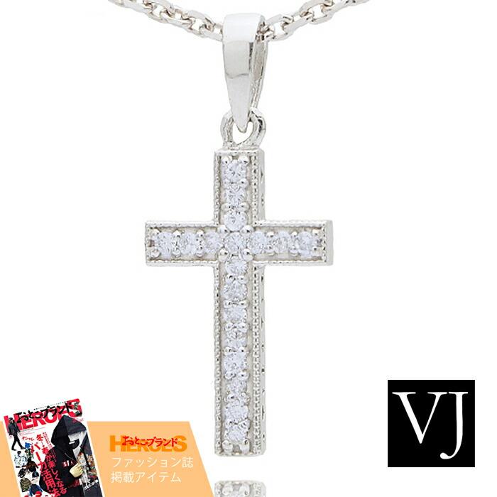 VJ【ブイジェイ】 18金 メンズ ネックレス K18 ホワイトゴールド カジノロワイヤル ダイヤモンド クロス ペンダント[18k デザイナー ブランド ジュエリー]