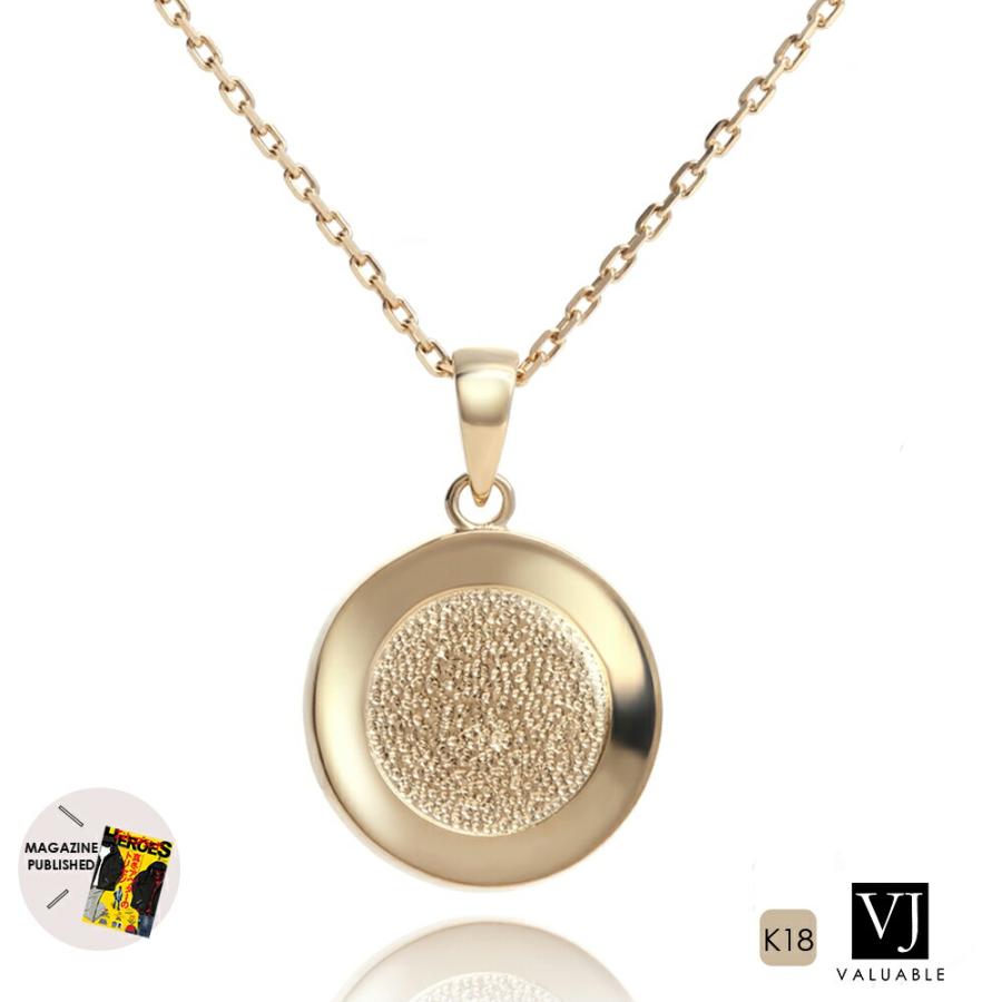 VJ 18金 メンズ ネックレス K18 イエローゴールド ダブル テクスチャー エンド コイン ペンダント キヘイ チェーン ※40,45,50cm