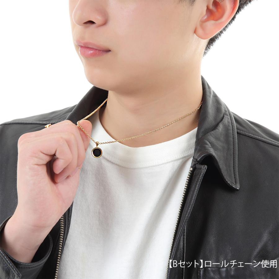VJ【ブイジェイ】 18金 メンズ ネックレス K18 イエローゴールド オニキス フロート ブラック コイン ロール チェーン 【Bセット】※45cm.50cm選択[18k]の画像