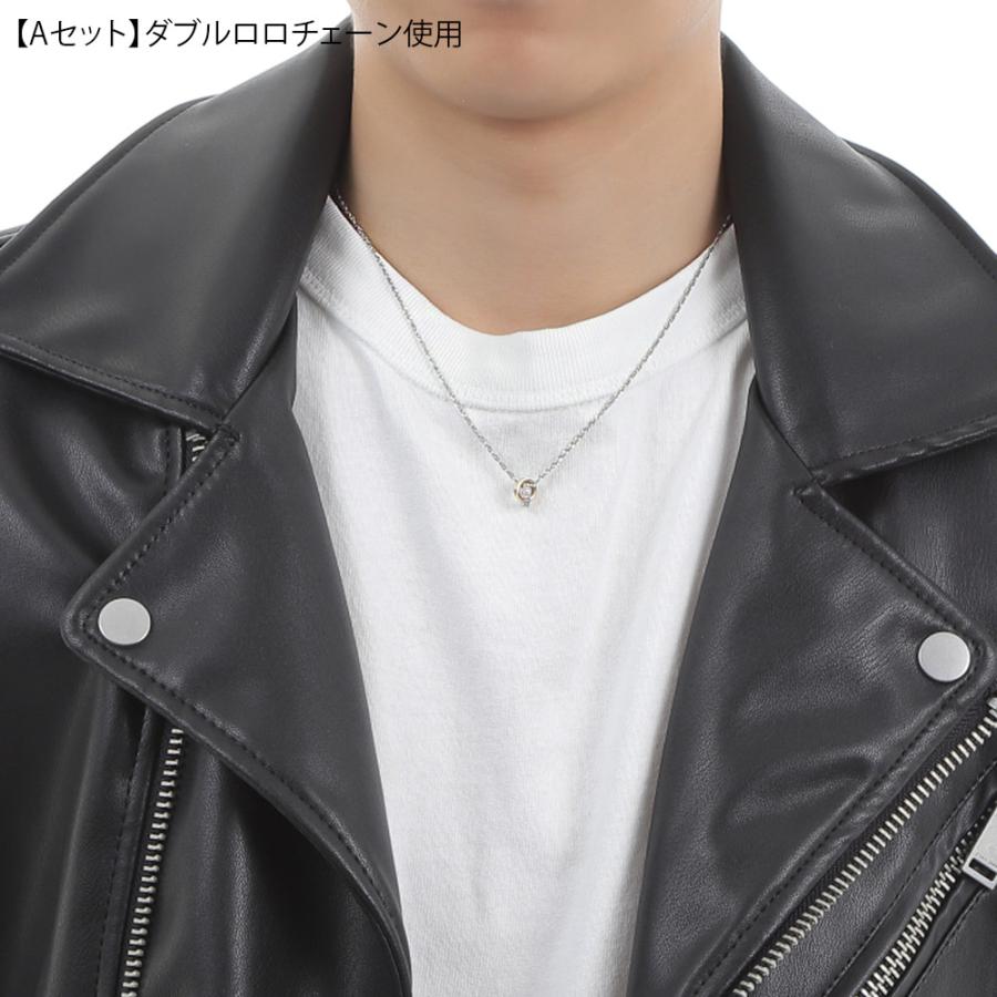 18金 メンズ ネックレス K18 プラチナ ＆ イエローゴールド ダイヤモンド ダブル ロウ ペンダント ロロ チェーン セット【Aセット】※チェーン 45cm.50cm[18k]の画像