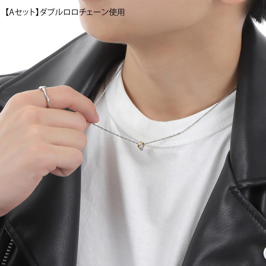 18金 メンズ ネックレス K18 プラチナ ＆ イエローゴールド ダイヤモンド ダブル ロウ ペンダント ロロ チェーン セット【Aセット】※チェーン 45cm.50cm[18k]の画像