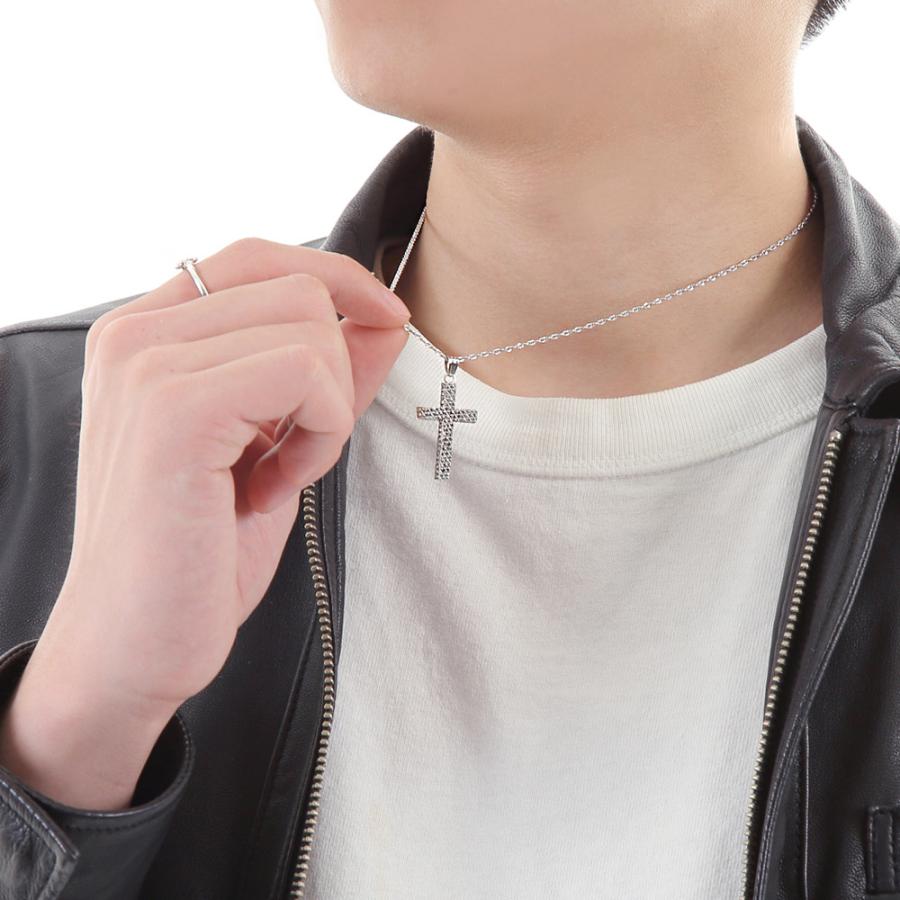 18金 メンズ ネックレス K18 ホワイトゴールド ダイヤモンド カット フィリグリー クロス ペンダント ダブル ロロ チェーンセット【18k 十字架 デザイン 】の画像