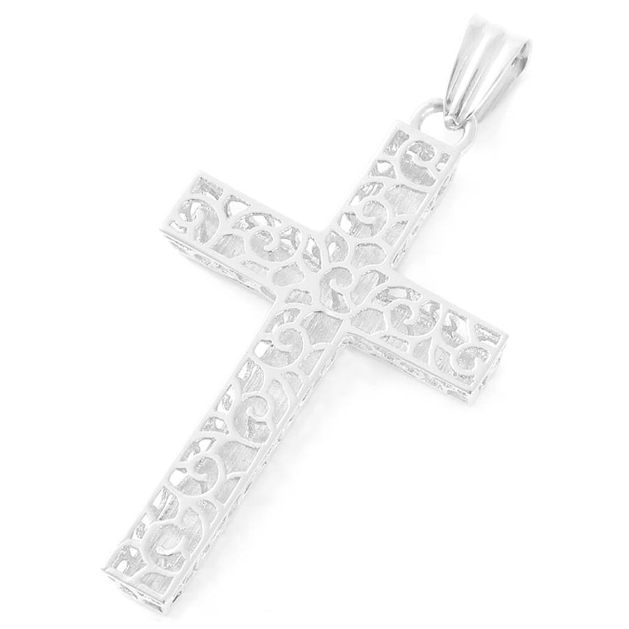 18金 メンズ ネックレス K18 ホワイトゴールド ダイヤモンド カット フィリグリー クロス ペンダント ダブル ロロ チェーンセット【18k 十字架 デザイン 】の画像