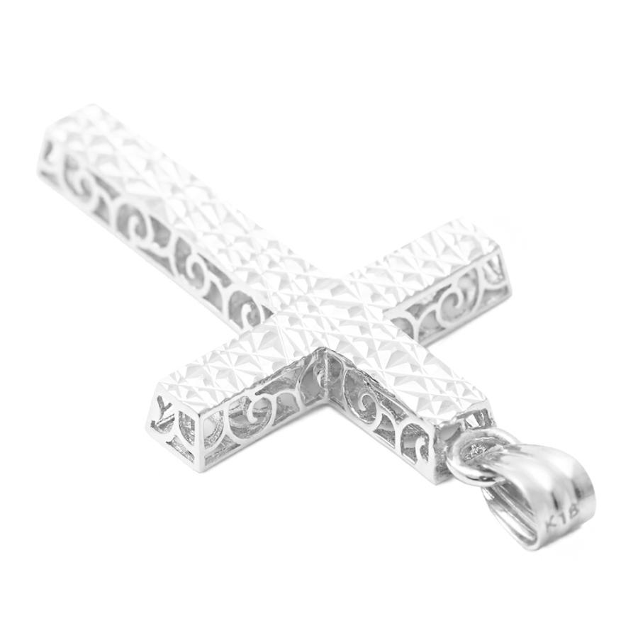 18金 メンズ ネックレス K18 ホワイトゴールド ダイヤモンド カット フィリグリー クロス ペンダント ダブル ロロ チェーンセット【18k 十字架 デザイン 】の画像
