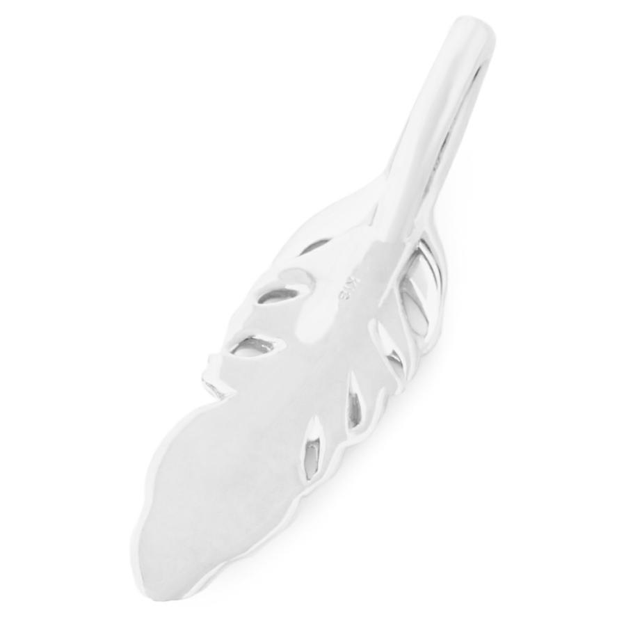 18金 メンズ ネックレス K18 ホワイト ゴールド フェザー ペンダント カット アズキ チェーンセット『Aセット』※チェーン長さ45cm.50cm選択【18k 羽】の画像