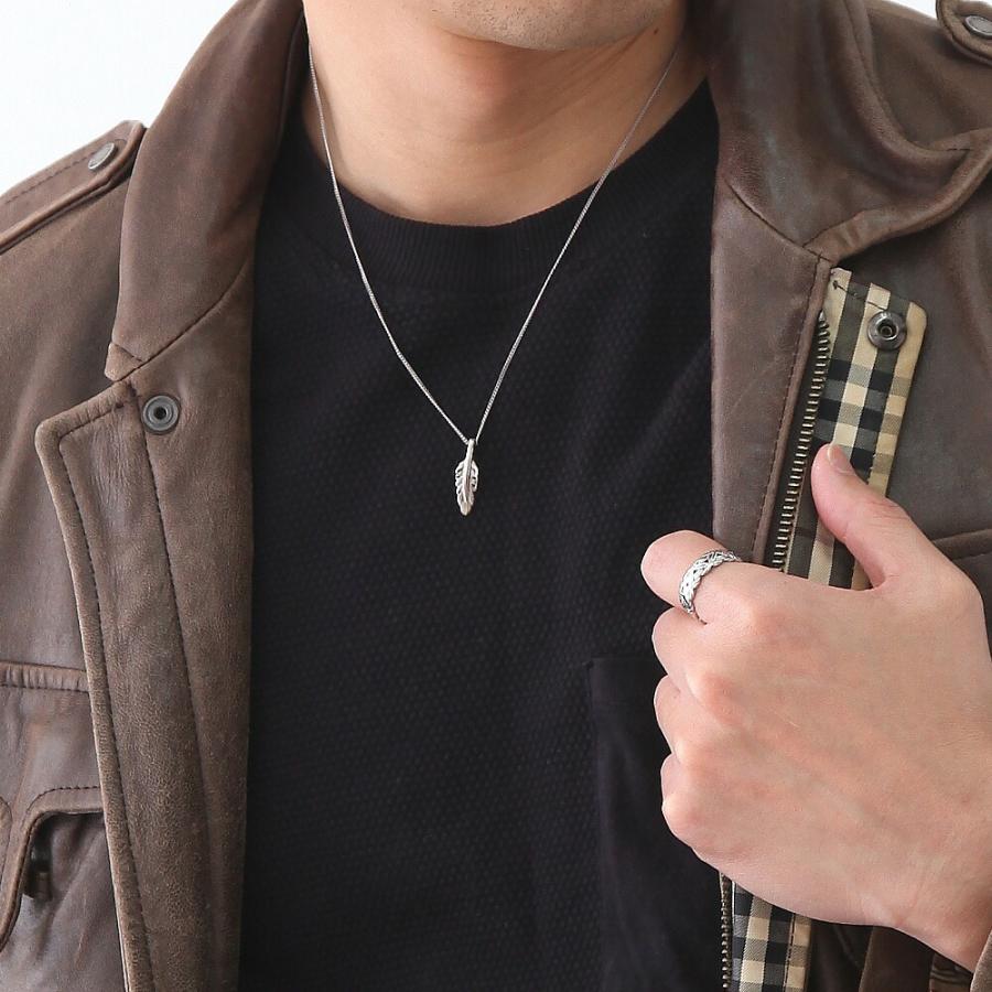 18金 メンズ ネックレス K18 ホワイト ゴールド フェザー ペンダント カット アズキ チェーンセット『Aセット』※チェーン長さ45cm.50cm選択【18k 羽】の画像