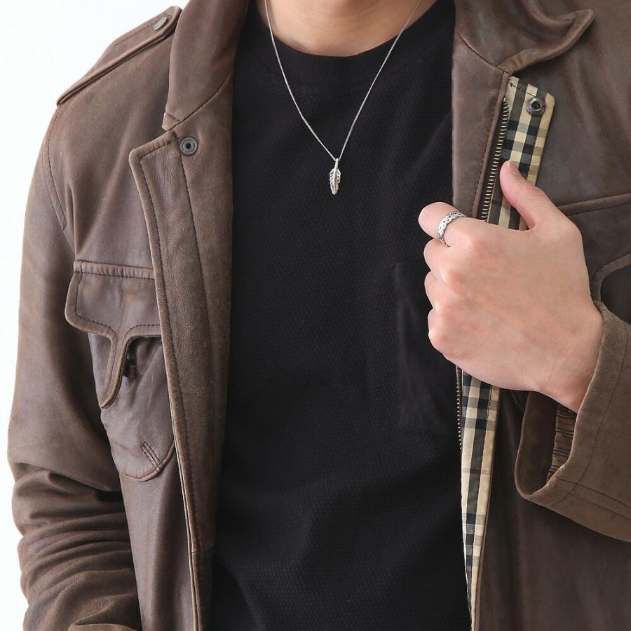 18金 メンズ ネックレス K18 ホワイト ゴールド フェザー ペンダント カット アズキ チェーンセット『Aセット』※チェーン長さ45cm.50cm選択【18k 羽】の画像