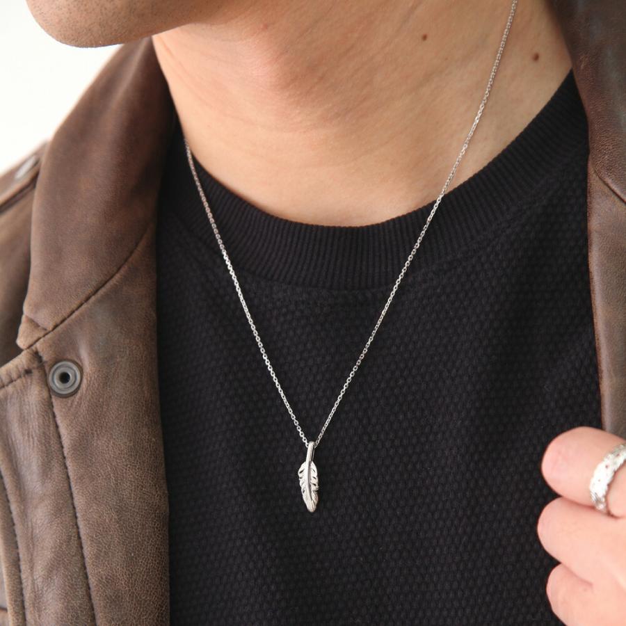18金 メンズ ネックレス K18 ホワイト ゴールド フェザー ペンダント カット アズキ チェーンセット『Aセット』※チェーン長さ45cm.50cm選択【18k 羽】の画像