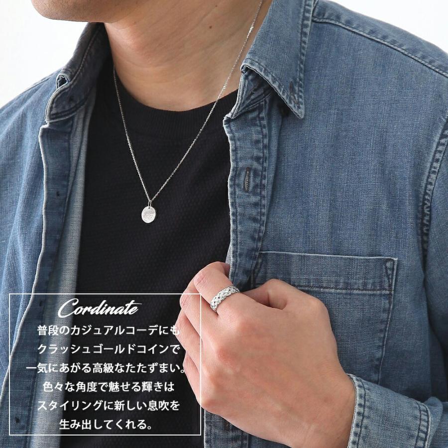 VJ【ブイジェイ】 18金 メンズ ネックレス K18 ホワイトゴールド クラッシュゴールド コイン ペンダント カット アズキ チェーン 【Aセット】※45cm.50cm [18k ]の画像