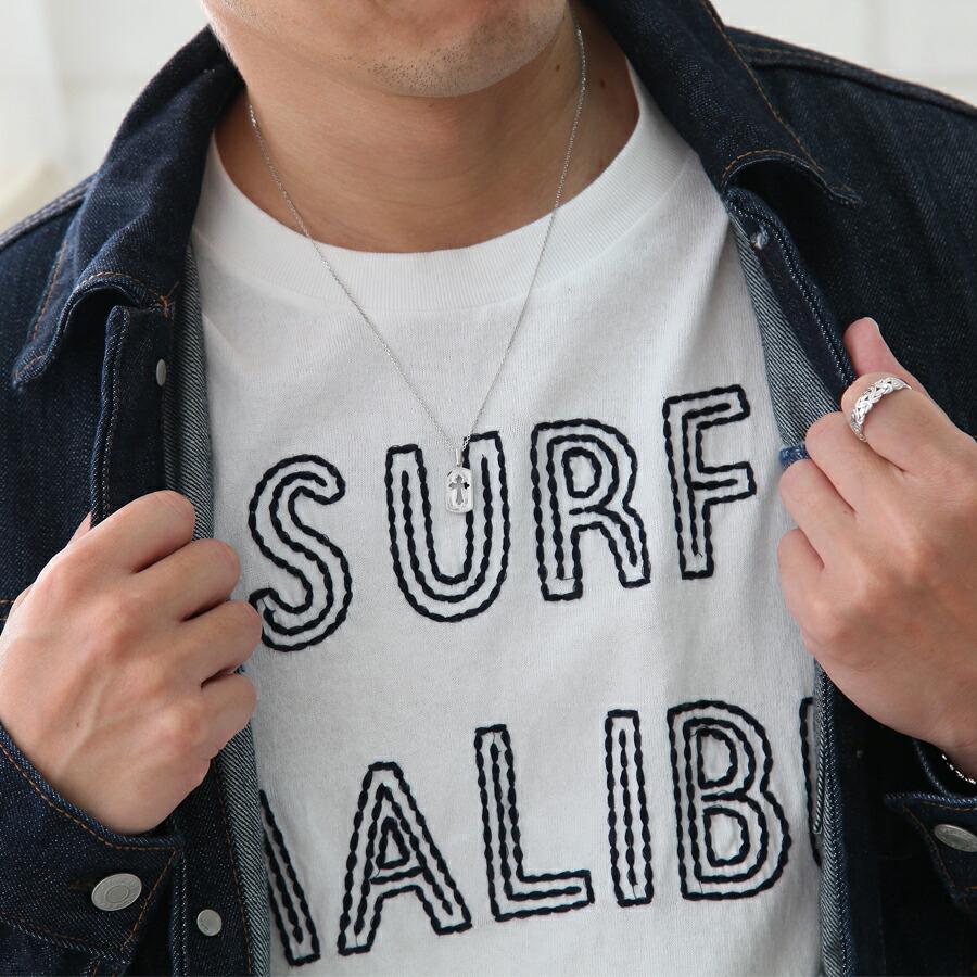 18金 メンズ ネックレス K18 ホワイトゴールド ドッグタグ クロス ペンダントカット アズキ チェーンセット『Aセット』※チェーン長さ45cm.50cmから選択【18k】の画像