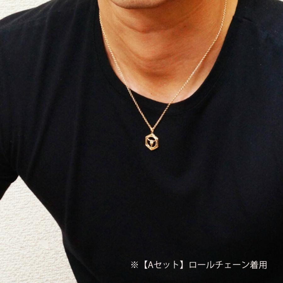 18金 メンズ ネックレス K18 イエローゴールド オニキス ローズ バッファロースカル ペンダント キヘイチェーン 『Bセット』[18k イーグル フェザー ネイティブ]の画像