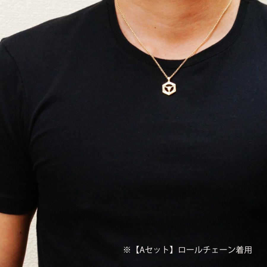 18金 メンズ ネックレス K18 イエローゴールド オニキス ローズ バッファロースカル ペンダント キヘイチェーン 『Bセット』[18k イーグル フェザー ネイティブ]の画像