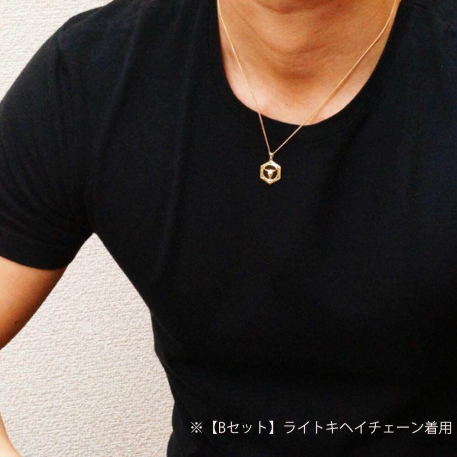 18金 メンズ ネックレス K18 イエローゴールド オニキス ローズ バッファロースカル ペンダント キヘイチェーン 『Bセット』[18k イーグル フェザー ネイティブ]の画像