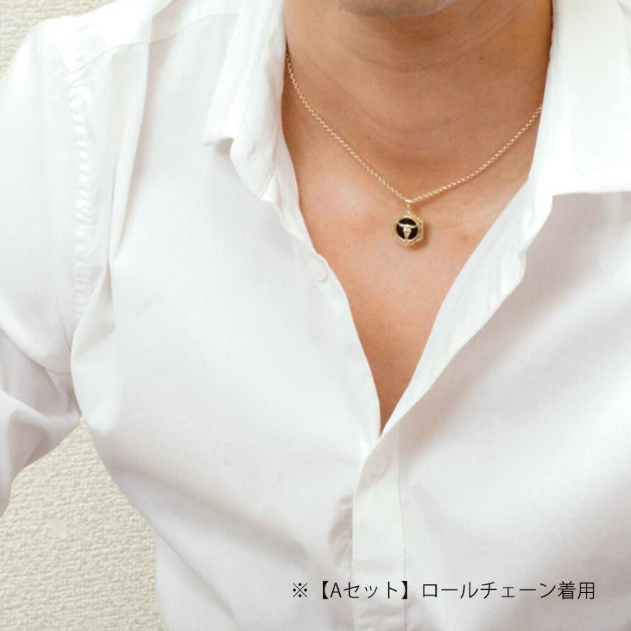18金 メンズ ネックレス K18 イエローゴールド オニキス ローズ バッファロースカル ペンダント キヘイチェーン 『Bセット』[18k イーグル フェザー ネイティブ]の画像