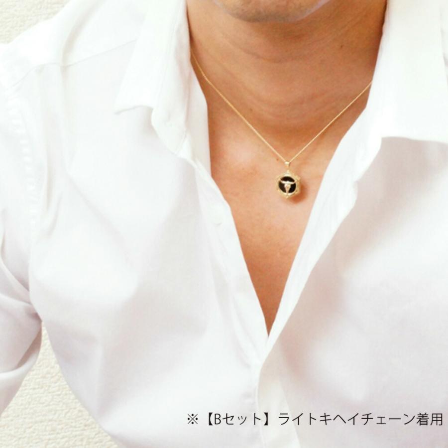 18金 メンズ ネックレス K18 イエローゴールド オニキス ローズ バッファロースカル ペンダント キヘイチェーン 『Bセット』[18k イーグル フェザー ネイティブ]の画像