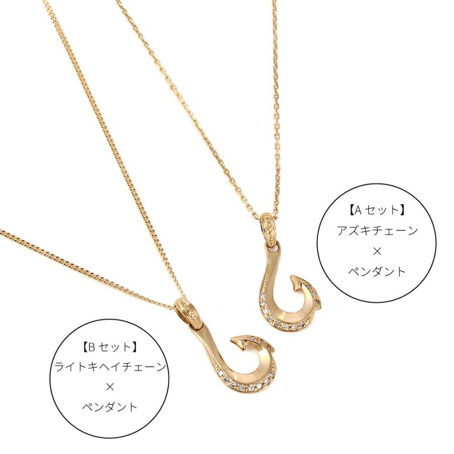 18金 メンズ ネックレス K18 イエローゴールド ハービー ダイヤモンド フィッシュフック ペンダント アズキ チェーン 【Aセット】※長さ45cm.50cm選択[18k ]の画像