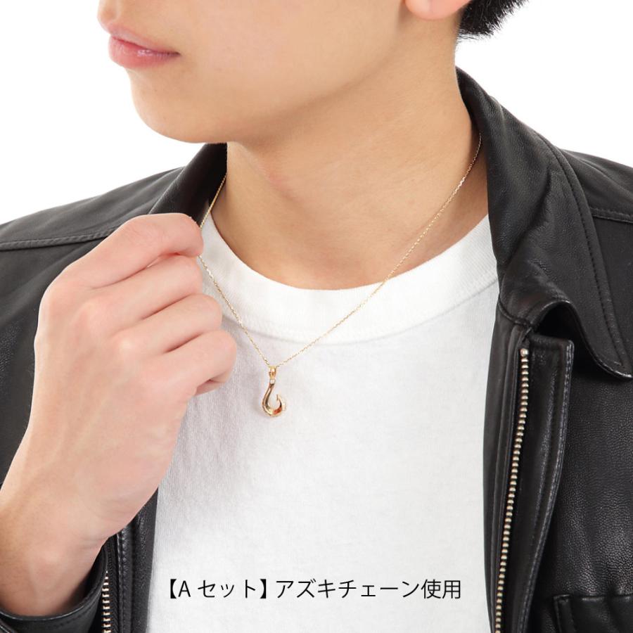 18金 メンズ ネックレス K18 イエローゴールド ハービー ダイヤモンド フィッシュフック ペンダント アズキ チェーン 【Aセット】※長さ45cm.50cm選択[18k ]の画像
