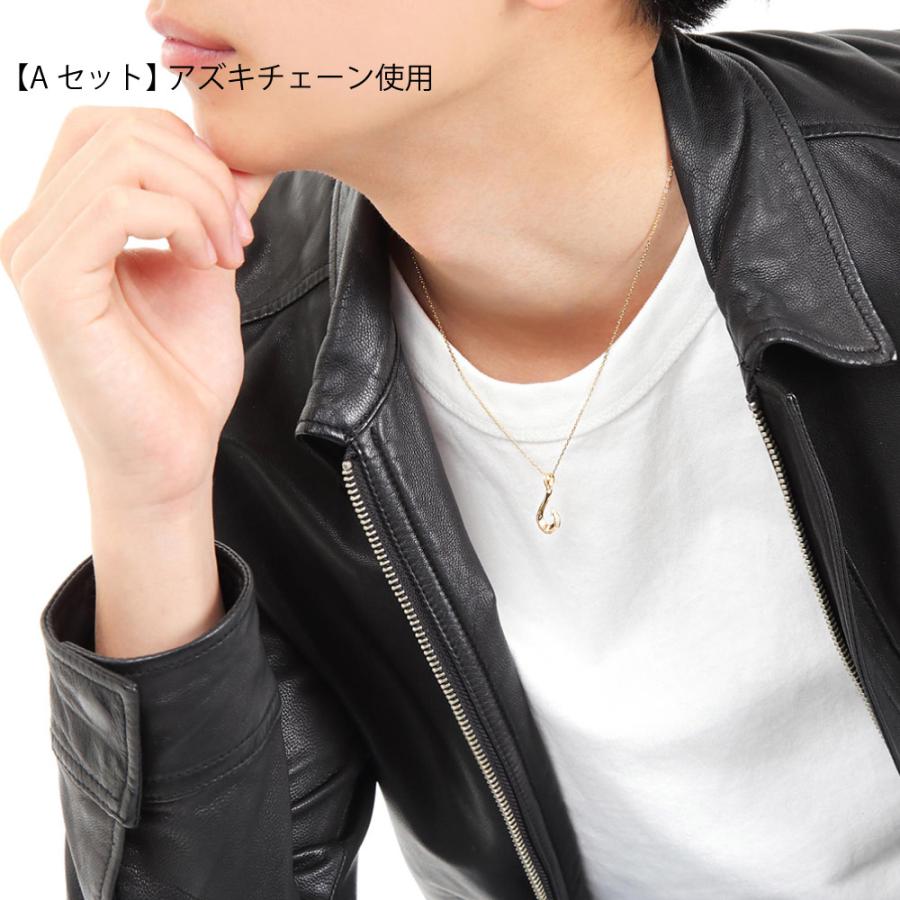 18金 メンズ ネックレス K18 イエローゴールド ハービー ダイヤモンド フィッシュフック ペンダント アズキ チェーン 【Aセット】※長さ45cm.50cm選択[18k ]の画像