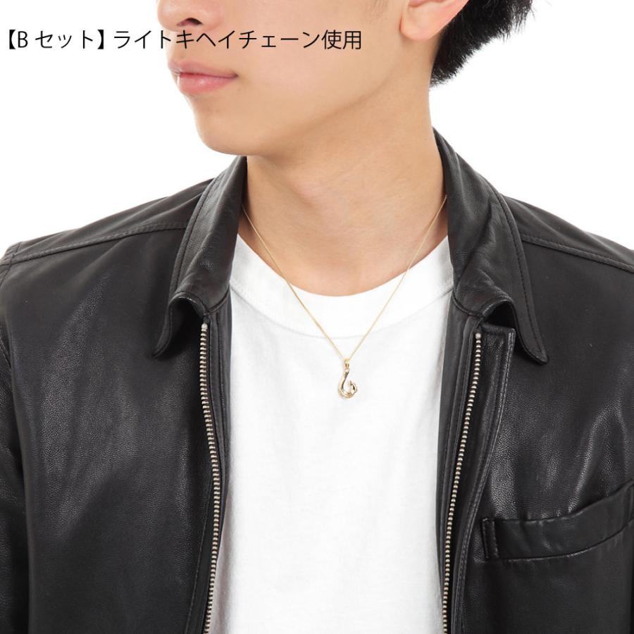 18金 メンズ ネックレス K18 イエローゴールド ハービー ダイヤモンド フィッシュフック ペンダント アズキ チェーン 【Aセット】※長さ45cm.50cm選択[18k ]の画像