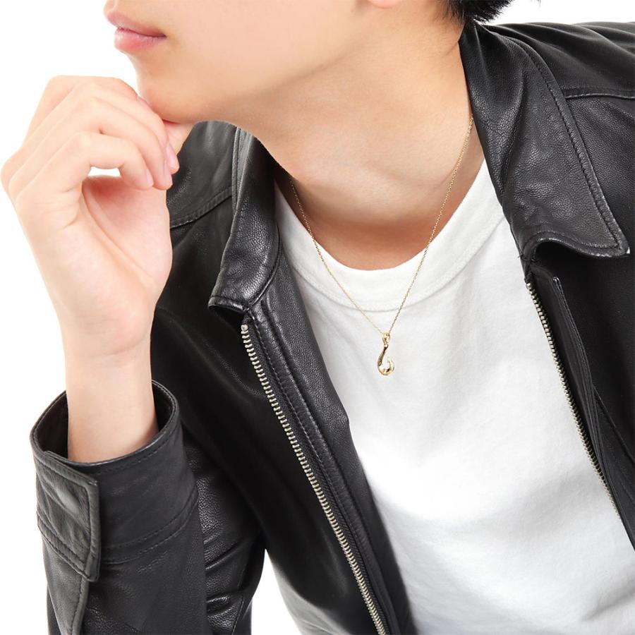 18金 メンズ ネックレス K18 イエローゴールド ハービー ダイヤモンド フィッシュフック ペンダント アズキ チェーン 【Aセット】※長さ45cm.50cm選択[18k ]の画像