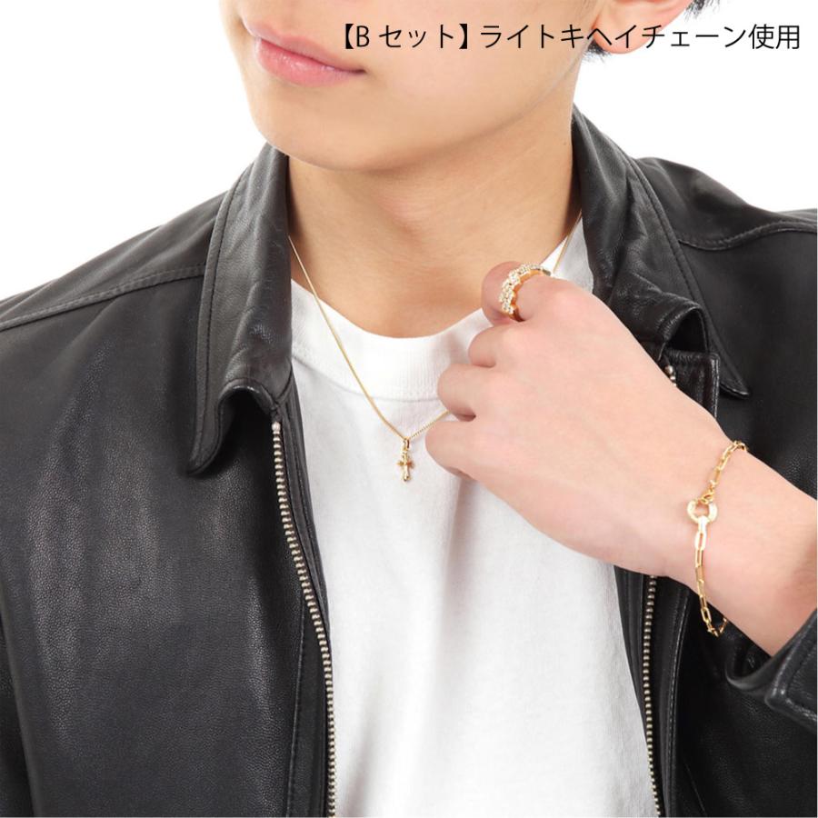 18金 メンズ ネックレス K18 イエローゴールド マイクロ ベイビー クロス ペンダント カット アズキ チェーン 【Aセット】※チェーン 長さ45cm.50cm選択[18k ]の画像