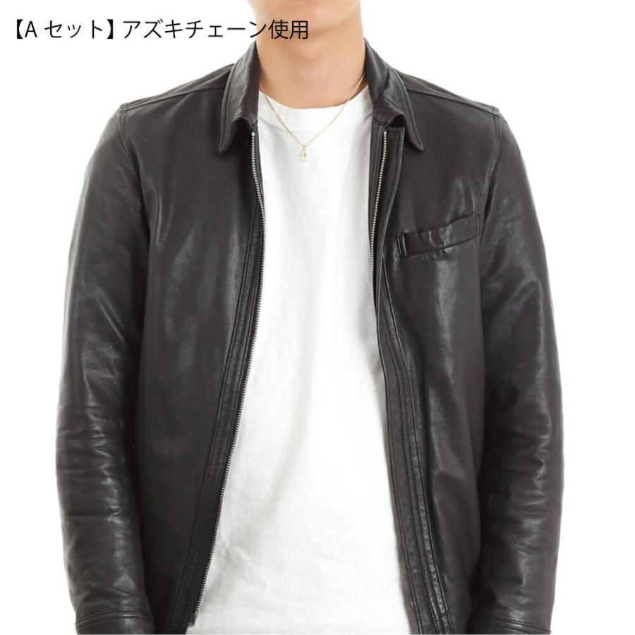 18金 メンズ ネックレス K18 イエローゴールド マイクロ ベイビー クロス ペンダント カット アズキ チェーン 【Aセット】※チェーン 長さ45cm.50cm選択[18k ]の画像
