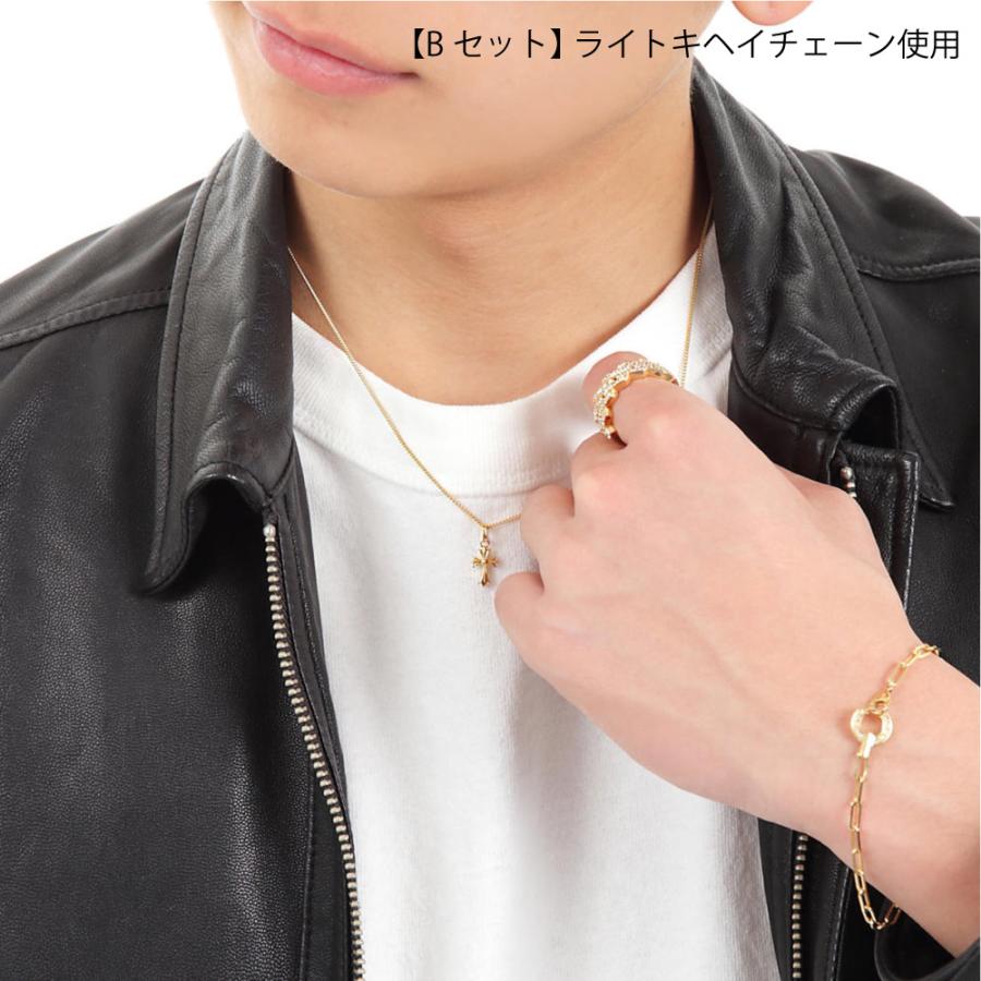 18金 メンズ ネックレス K18 イエローゴールド マイクロ ベイビー クロス ペンダント カット アズキ チェーン 【Aセット】※チェーン 長さ45cm.50cm選択[18k ]の画像
