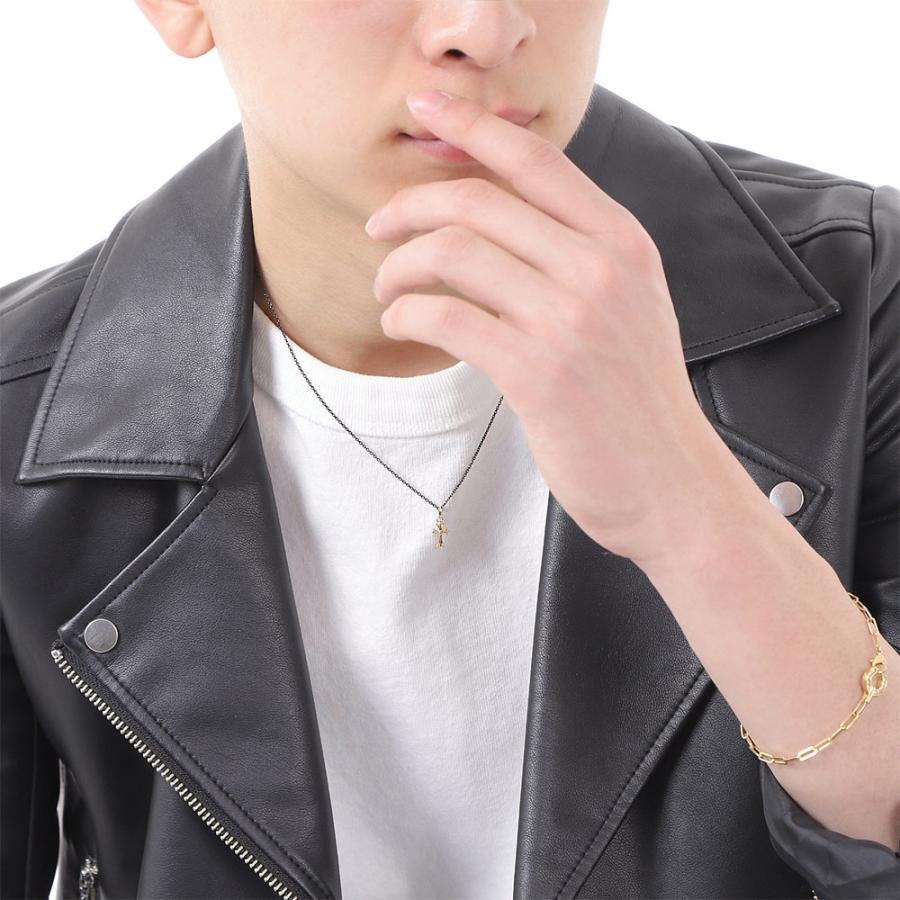 18金 メンズ ネックレス K18 イエローゴールド B&Yコレクション マイクロ ベイビー クロス ペンダント ブラック カット アズキ チェーンセット[k18 18k ]_13