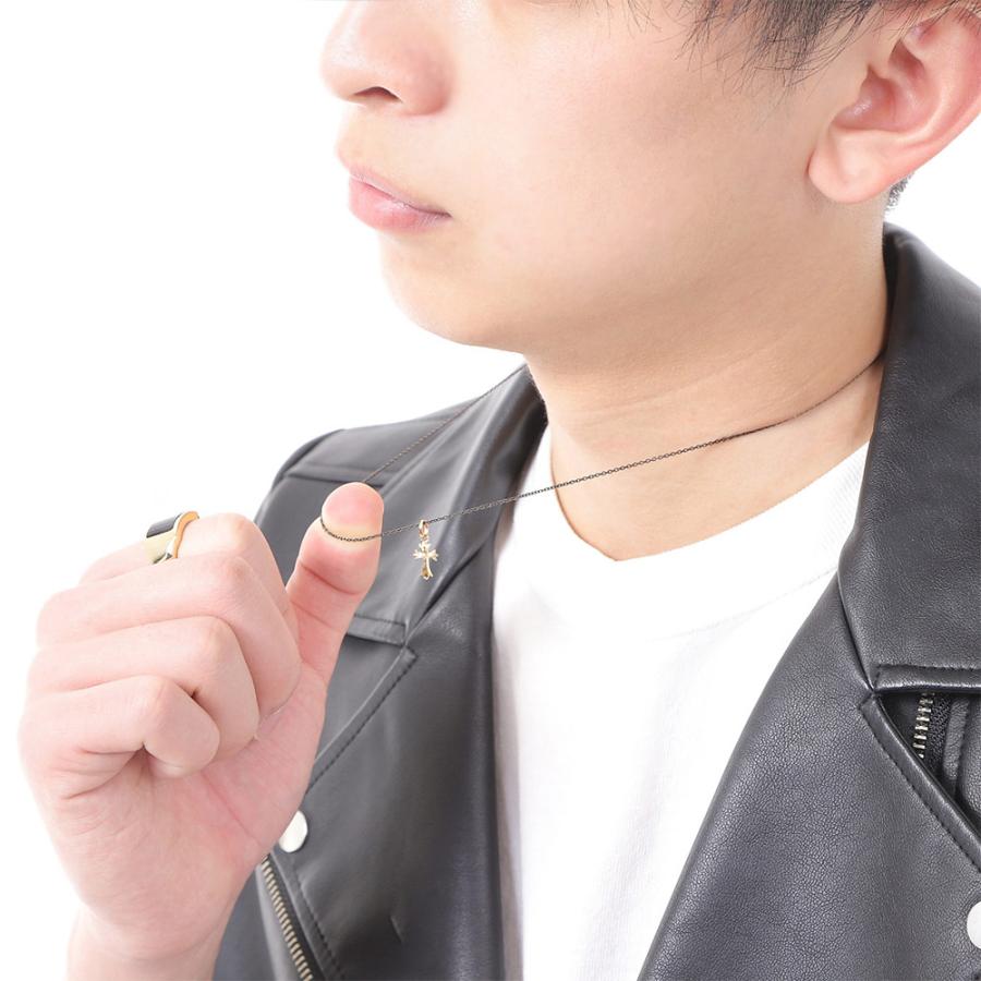 18金 メンズ ネックレス K18 イエローゴールド B&Yコレクション マイクロ ベイビー クロス ペンダント ブラック カット アズキ チェーンセット[k18 18k ]_14