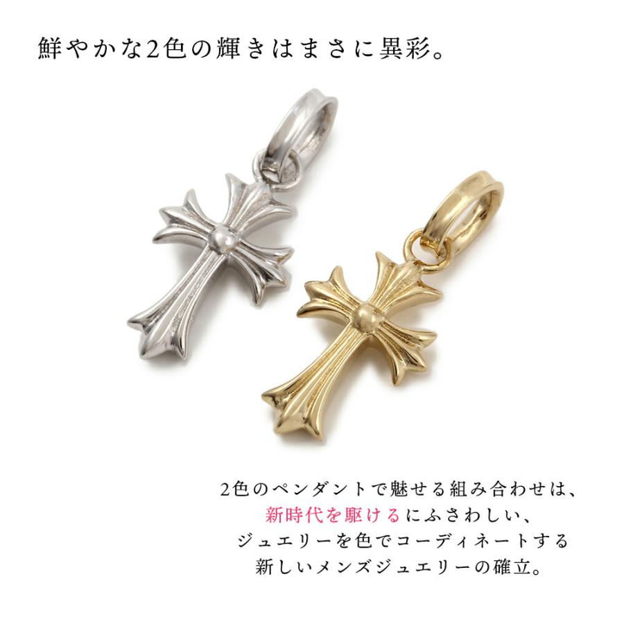 18金 メンズ ネックレス K18 YG&WGマイクロベイビークロスペンダントホワイトゴールドアズキチェーンセット※45cm50cm選択[18k 十字架 小]の画像