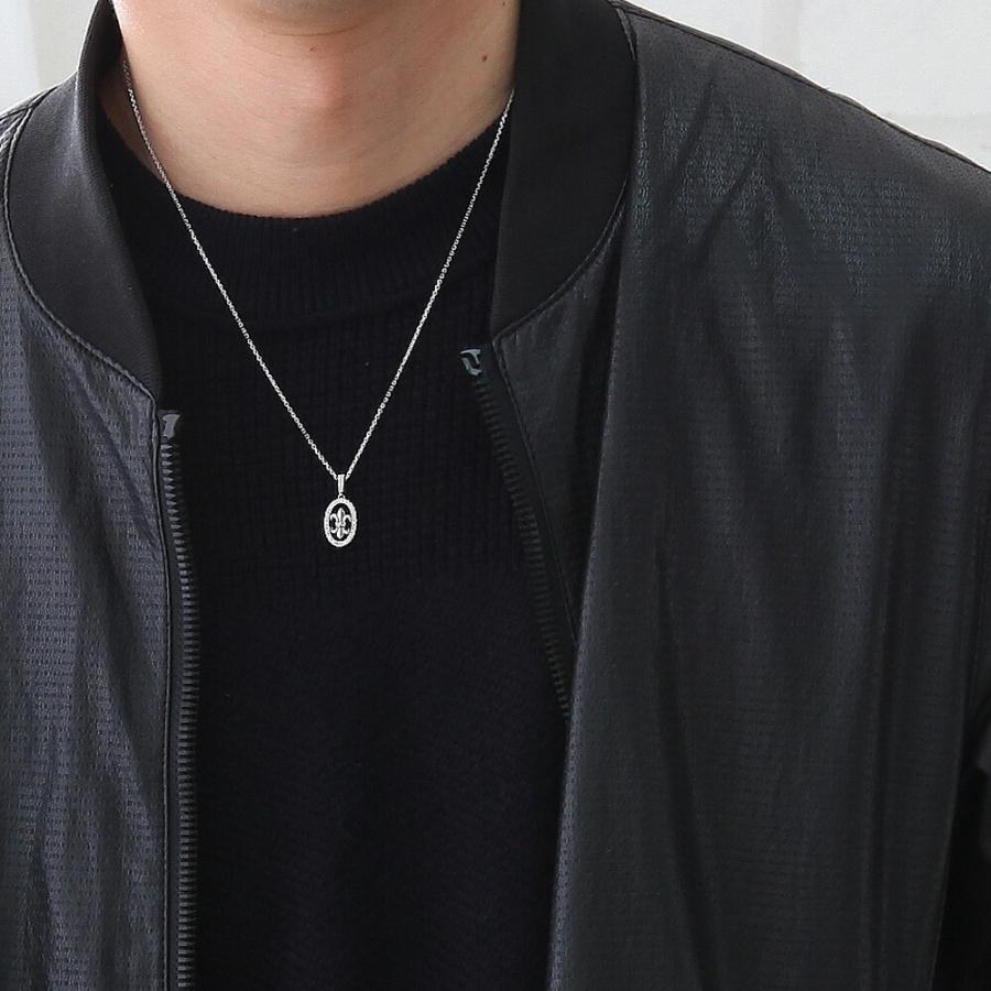 18金 メンズ ネックレス K18 ダイヤモンド ホワイトゴールド リリー フレア ペンダントカット アズキ チェーン セット ※45cm.50cm[k18 18k メダル 男女兼用]の画像