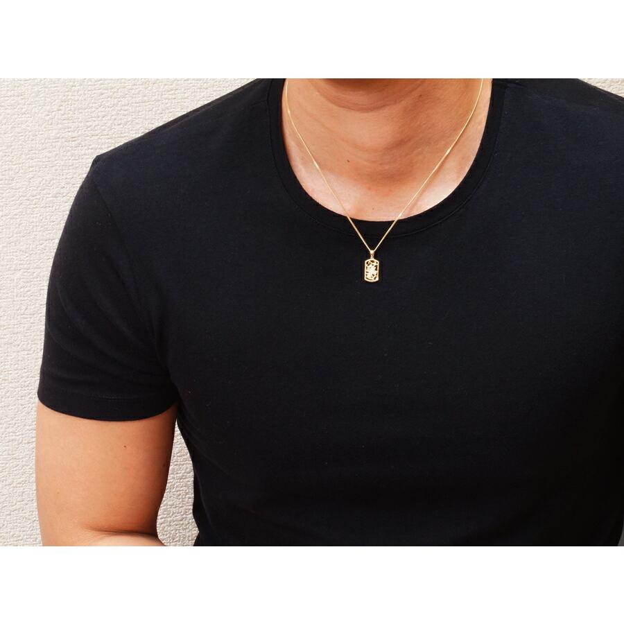 18金 メンズ ネックレス K18 ダイヤモンド イエローゴールド オニキス ドッグタグ クロス ペンダント キヘイチェーン セット[18k ドックタグ]の画像