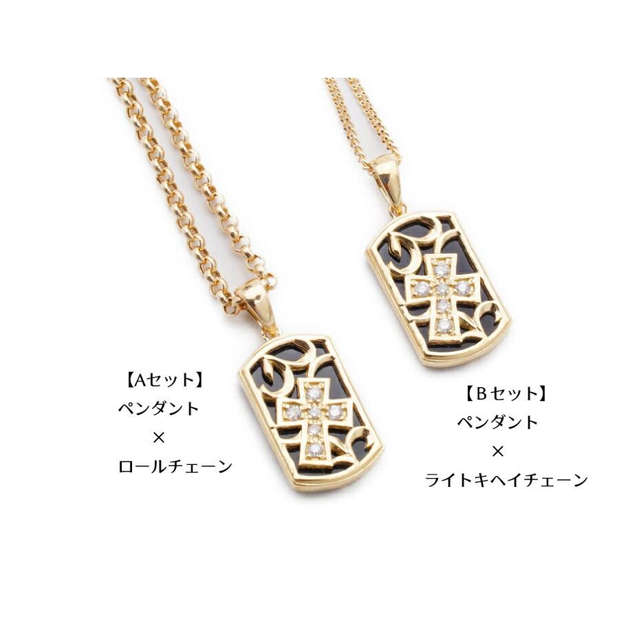 18金 メンズ ネックレス K18 ダイヤモンド イエローゴールド オニキス  