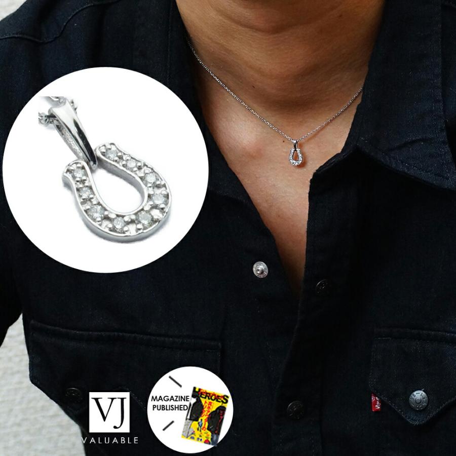 K18ホワイトゴールド　ダイヤモンドホースシュー ネックレス 18金 メンズ ネックレス K18 ダイヤモンド ホワイトゴールド ホース